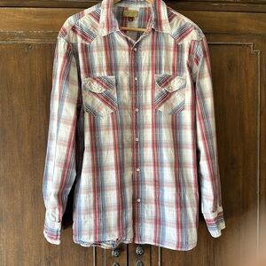 Sonoma cotton plain red white & blue plaid western snap shirt XL